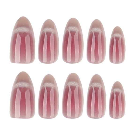 Pink Nude Ombre Gradient with Subtle Shimmer Press on Nails, Medium Almond Glossy Finish False Nails, 24 Count