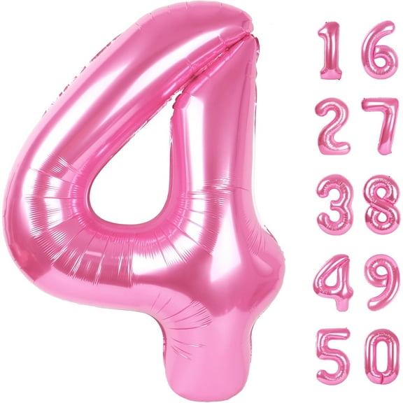Pink Number 4 Balloon 40 Inch, Big Large Foil Helium Number Balloons,Jumbo Giant Mylar Self Inflating Number 0 Balloons for Birthday Party Decorations Supplies
