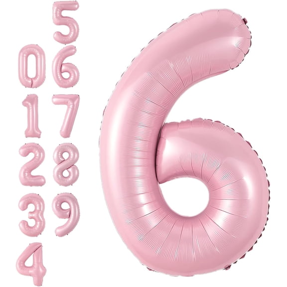 Pink Number 6 Balloon,40Inch Large Light Pink Foil Digital Helium Balloons,Pastel Pink Number 6 Balloons for Girls Women Birthday Baby Shower Anniversary Princess Party Supplies Decorations