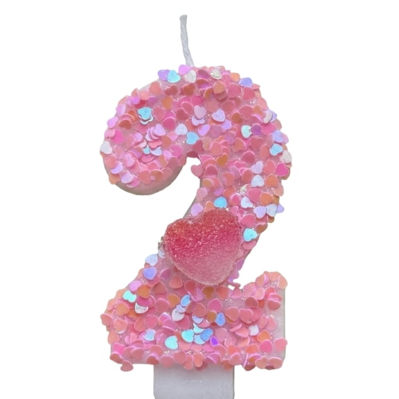 Pink Number Candle, Cute Heart Design for Birthday Party Celebration, Creative Cartoon Cake Topper, Romantic Anniversary Supplies, Number 2
