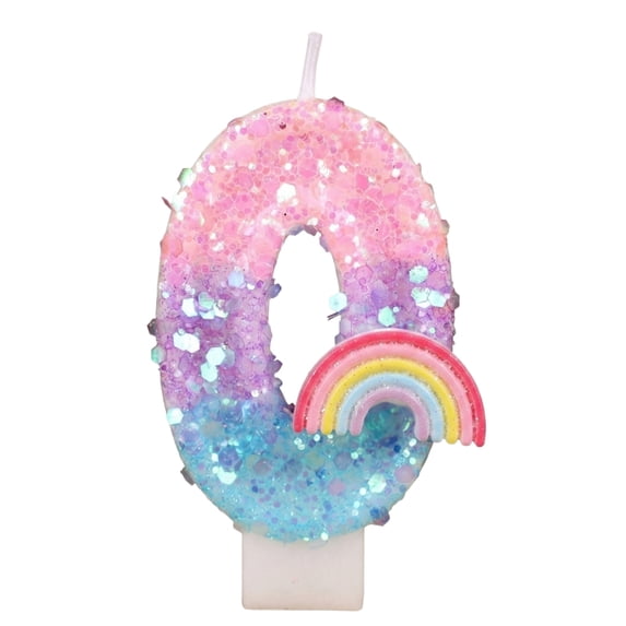 Pink Number Candle with Rainbow Decoration, Colorful Cartoon Birthday Cake Topper, Creative Party Supplies for Celebration, Anniversary Ornament, Number 0