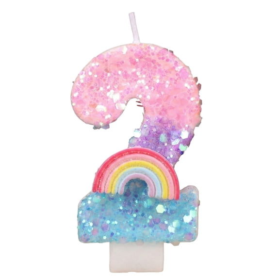 Pink Number Candle with Rainbow Decoration, Colorful Cartoon Birthday Cake Topper, Creative Party Supplies for Celebration, Anniversary Ornament, Number 2