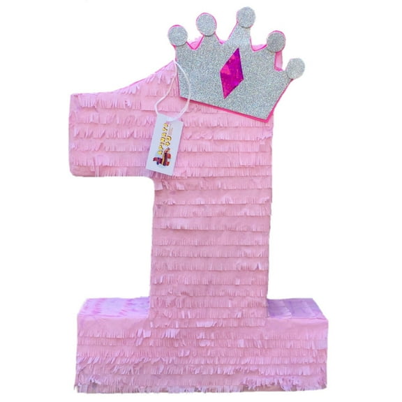 Pink Number One Pinata with Crown 20" Tall