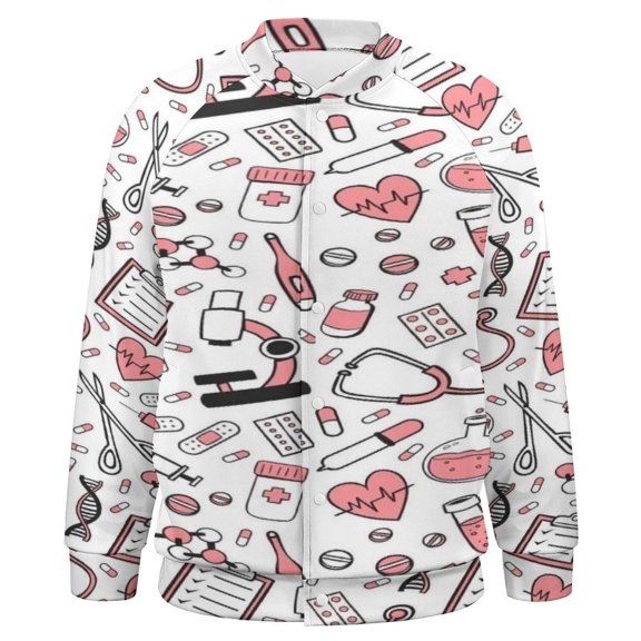 Pink Nurse Tool Background Baseball Jersey Fashion Ribbed Sleeve Man Women's Jacket Motion Tops XXS-6XL