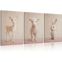 Pink Nursery Animal Canvas Wall Art Baby Room Cute Posters Prints Pink Deer Sheep Rabbit Paintings Wall Decor Pictures Artwork for Girls Room Bedroom Home Decoration Unframed