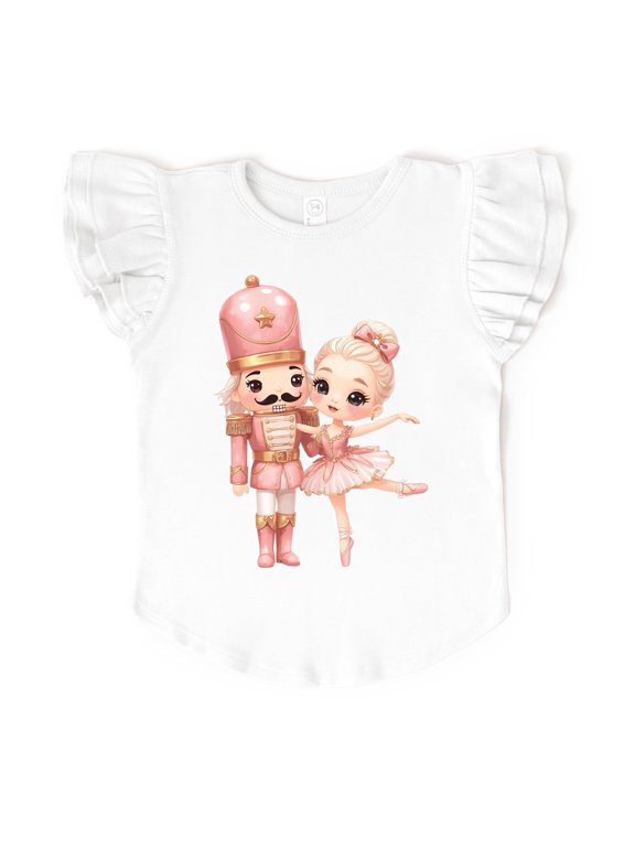 Pink Nutcracker Ballerina - Flutter Sleeve Graphic T-Shirt