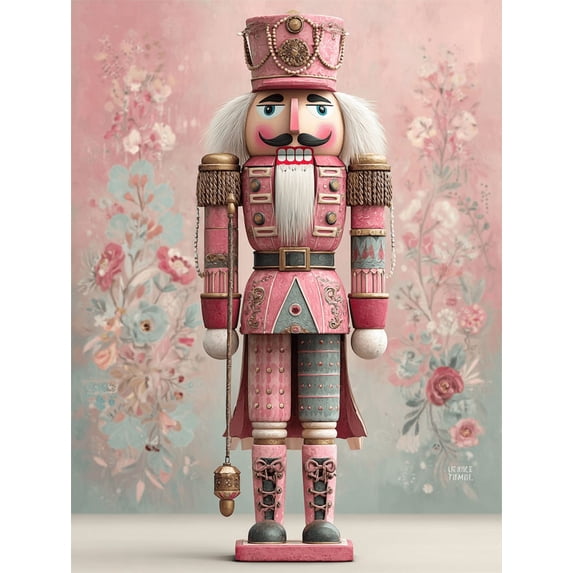 Pink Nutcracker Christmas Canvas Wall Art, Preppy Girly Print, Holiday Room Wall Decor