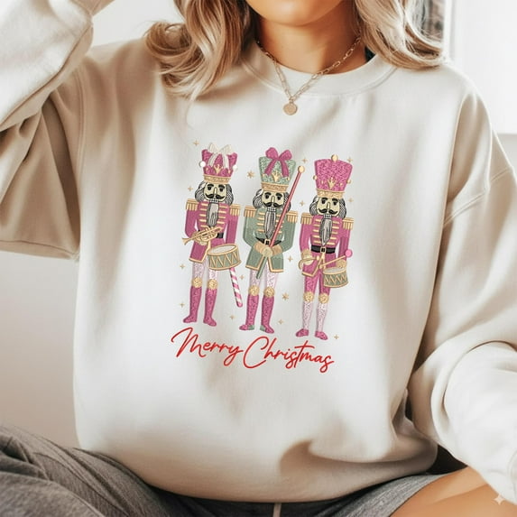 Pink Nutcracker Christmas Embroidered Sweatshirt | Ballet Holiday Cute Pullover