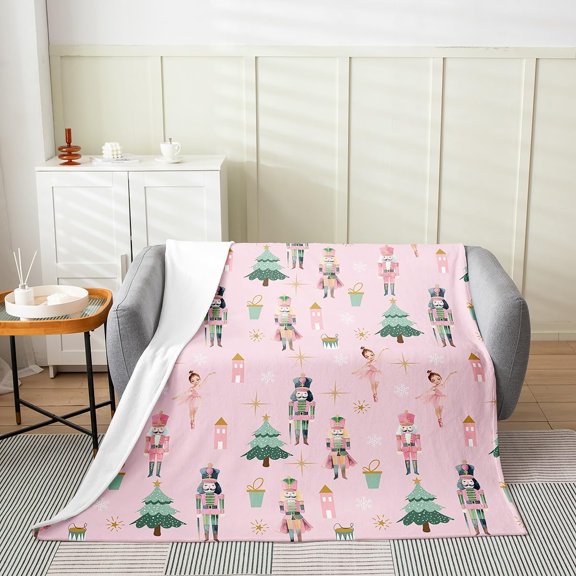 Pink Nutcracker Christmas Plush Throw Blanket for Couch Bed