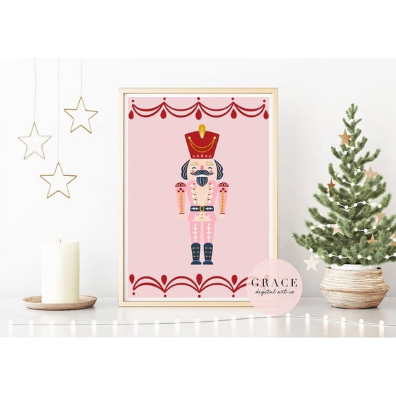 Pink Nutcracker Christmas Poster, Holiday Wall Art Print