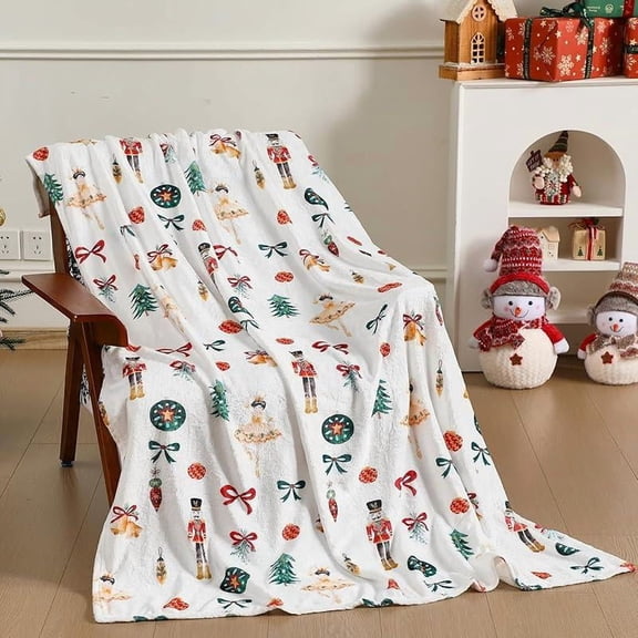 Pink Nutcracker Christmas Throw Blanket Cute Soft Warm Lightweight Christmas Blanket for Sofa Bed Gift Decor