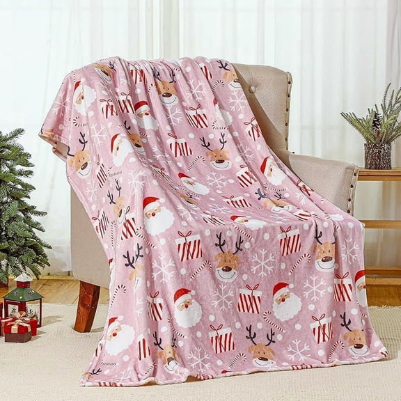 Pink Nutcracker Christmas Throw Blanket Cute Soft Warm Lightweight Christmas Blanket for Sofa Bed Gift Decor