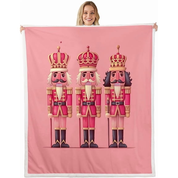 Pink Nutcrackers Christmas Sherpa Blanket Plush Fuzzy Pink Xmas Decoration Fleece Throw Blanket Boys Girls Winter Holiday for Living Room Nutcrackers Cartoon Soldier Room Decor Xmas 30" x 40"
