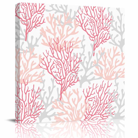 Pink Ocean Coral Canvas Print Wall Art Painting, Modern Wall Decor for Bedroom Living Room Giclee Artwork HD Picture Strenched and Framed Nautical Beach Coastal 8x8 inch