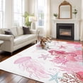 thumbnail image 1 of Pink Ocean Large Area Rugs 5x8 ft Seahorses Jellyfish Starfish Watercolor Coastal Washable Rug Non Slip Indoor Carpet Absorbent Floor Mat for Living Room Bedroom Dining Room, 1 of 9