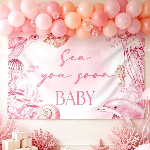 Pink Ocean Theme Backdrop - Romantic Seaside Vibe Party Decor & Photo Background