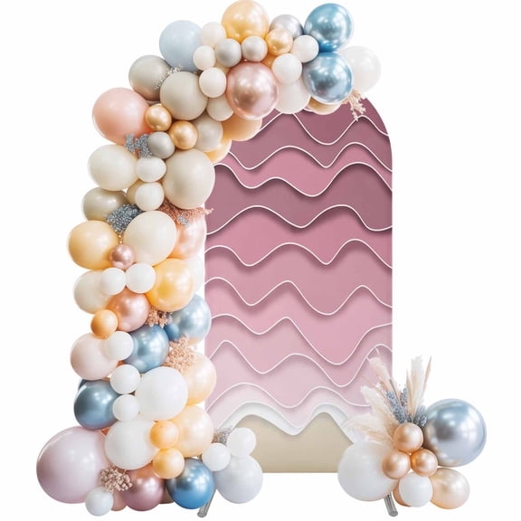 Pink Ocean Waves Arch Backdrop Cover 6Ft, Wedding Arch Covers Stretchy Backdrop, Abstract Beach Ocean Ombre Stripes Fitted 2 Sided Arched Photo Background for Birthday Party Decorations
