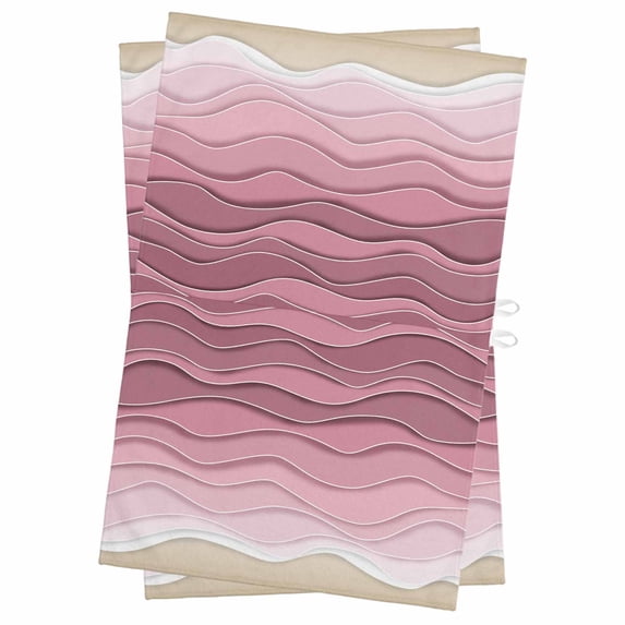 Pink Ocean Waves Kitchen Towels Set of 2, Water Absorbent Dish Towel, Abstract Beach Ocean Ombre Stripes Decorative Hand Towels - Quick Drying Cloth for Cooking Baking, 18x28 Inch