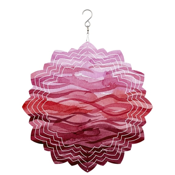 Pink Ocean Waves Wind Spinner for Garden Yard 8In, Nautical Coastal Abstract Sea Gradient Lines 3D Stainless Steel Kinetic Hanging Wind Spinners Rustproof Outdoor Decor for Lawn Patio Home