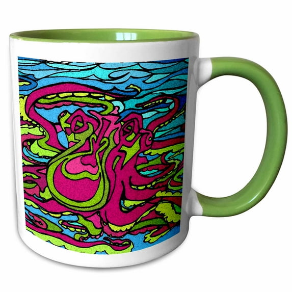 3drose, Pink Octopus, 11oz Two-tone Green Mug