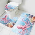 thumbnail image 1 of Pink Octopus Bathroom Rugs Set Nautical Watercolor Ocean Octopus Starfish Coral Seashell Non Slip Absorbent Bath Mats 3 Piece Set with Bathroom Rug, U-Shaped Floor Mat, Toilet Seat Cover Small Size, 1 of 9