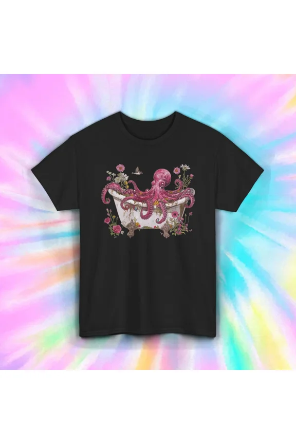 Pink Octopus Bathtub Shirt Funny Sea Animal Floral Graphic Beach