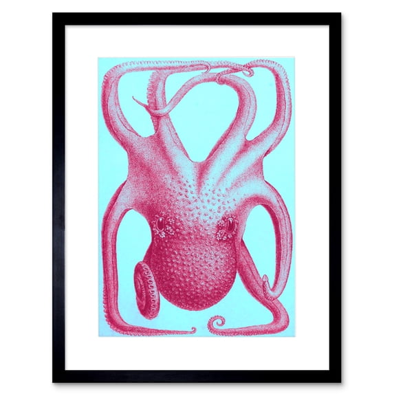 Pink Octopus Illustration Art Print Framed Poster Wall Decor 9x7 inch