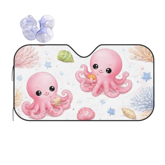 Pink Octopus Pattern Car Windshield Sun Shade Universal Fit Auto Sun Visor Protector