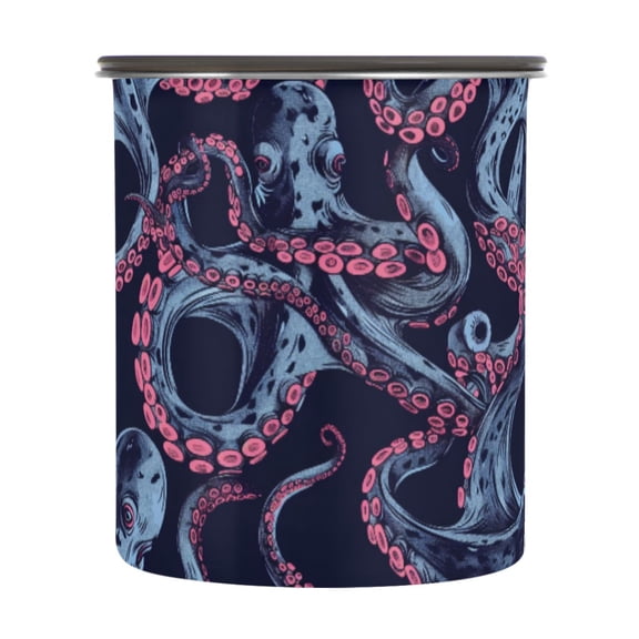 Pink Octopus Tentacles Airtight Coffee Bean Canister 30oz Food Storage Containers with Lids For Gournd, Tea, Sugar, Flour, Rice, Cereal, Candy Cookie Jar