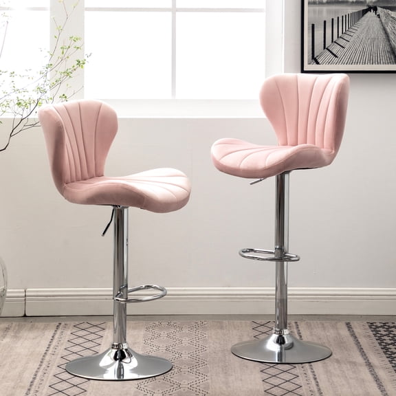 Pink ( Of 2) - Upholstered With Soft Fabric, Adjustable Height, Swivel Function, Comfortable Footrest Modern Style Seat Height Feature