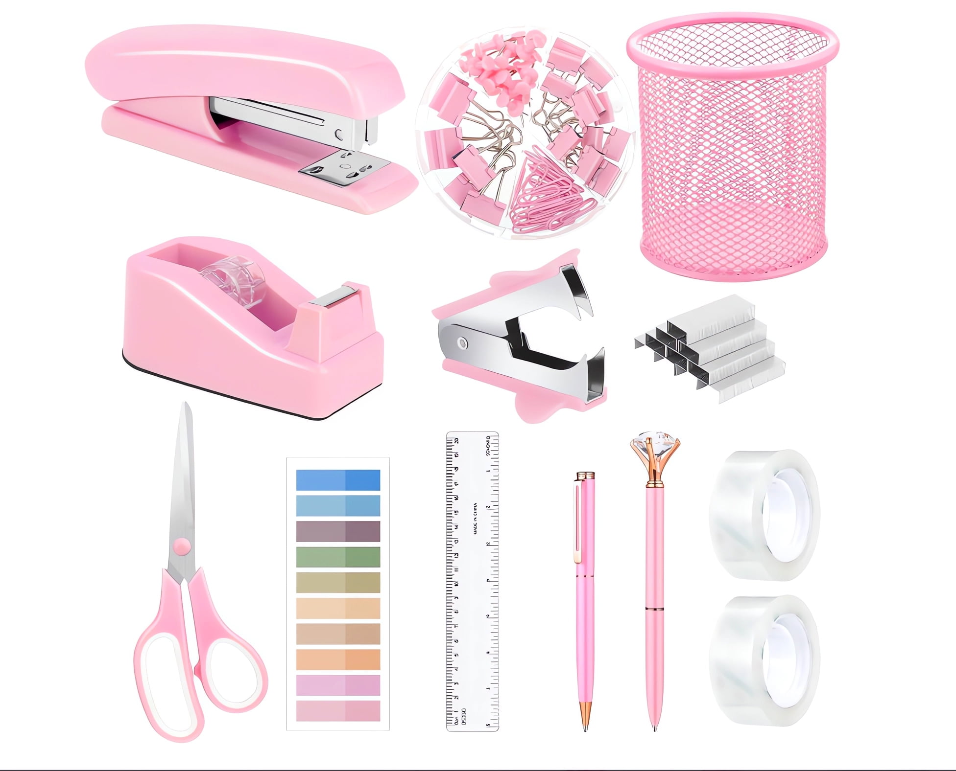 Pink Office Supplies Set Desk Accessories for Women with Stapler,Tape