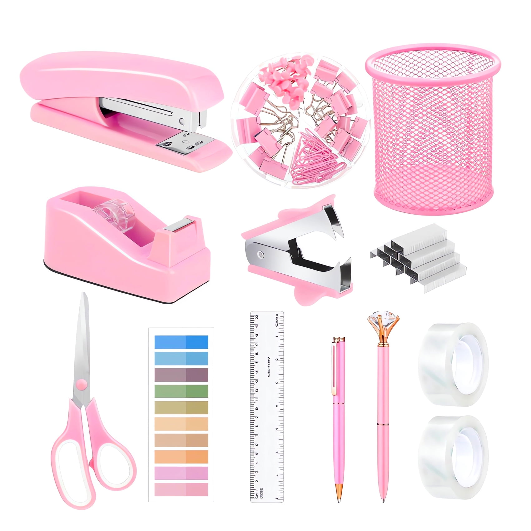 Pink Office Desk Accessories Set Office Supplies for Women with Stapler