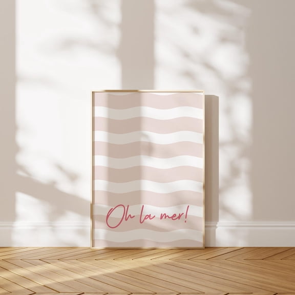 Pink Oh La Mer Print Abstract Sea Typography Summer Coastal Wall,Art Beach House Decor Home Decor #2736, 12x18 UNFRAMED