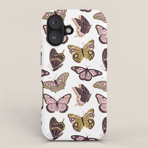Pink, Olive Green and Brown Butterfly Tough Case for Apple iPhone, Dual ...