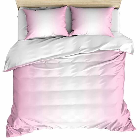 Pink Ombre Bedding 3 Piece Duvet Cover Set Queen Size, Pink White Gradient Modern Abstract Art Soft Microfiber Comforter Cover with Zipper Closure & Pillowcases, Wrinkle & FadeResistant Quilt Cover