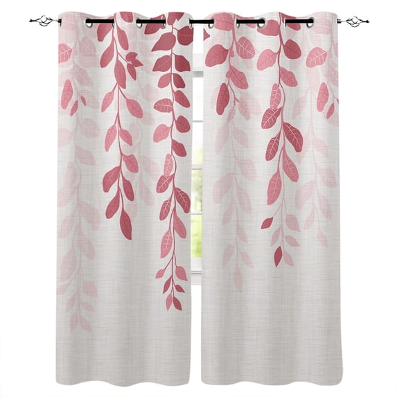 Pink Ombre Botanical Blackout Curtains 72 Inches Long for Bedroom, Watercolor Pastoral Leaf Farmhouse Thermal Insulated Room Darkening Black Out Window Curtain Panels Grommet Drapes for Living Room