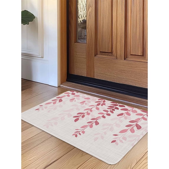 Pink Ombre Botanical Door Mat&nbsp;Indoor Outdoor Entrance, Non Slip Rug for Kitchen Bathroom Entryway Rug, Watercolor Pastoral Leaf Farmhouse Washable Doormat Floor Mat for Office 24x36 Inch
