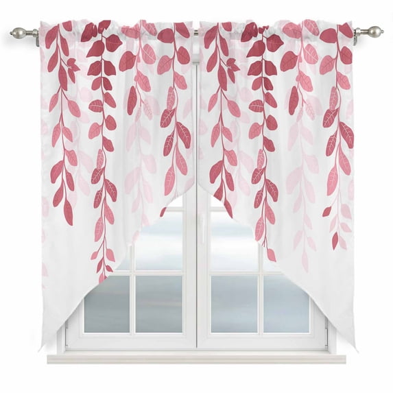 Pink Ombre Botanical Kitchen Window Curtains, Swag Curtains Valance for Bedroom Living Room Bathroom, Watercolor Country Pastoral Leaf Rod Pocket Window Curtain Block Drapes 2 Panels 36"x63"