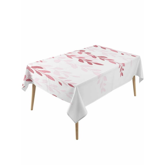 Pink Ombre Botanical Table Cloth, Watercolor Country Pastoral Leaf Waterproof Tablecloth for Rectangle Tables, Reusable Washable Fabric Table Cover for Restaurant Kitchen Dining Tables 60"x120"