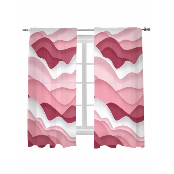 Pink Ombre Curtains 72 Inch Length, Sheer Curtains for Bedroom Living Room Window Modern Geometric Abstract Art Moire Rod Pocket Voile Drapes Kitchen Curtains Small Half Window 52"x72" 2 Panels