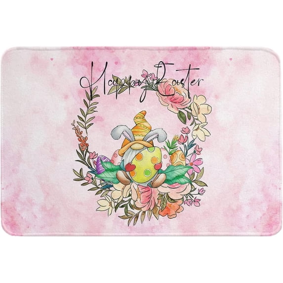 Pink Ombre Easter Doormat Absorbent Floor Mats, Colorful Eggs Gnomes Spring Floral Wreath Non-Slip Front Door Mat Entry Door Rugs Outdoor Indoor Home Decorative, 16x24 Inch