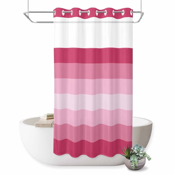 Pink Ombre No Hook Shower Curtain Stripe Shower Curtain with See Through Top Window, Waterproof Washable Fabric Curtain for Bathroom Hotel Decor, 36Wx72L