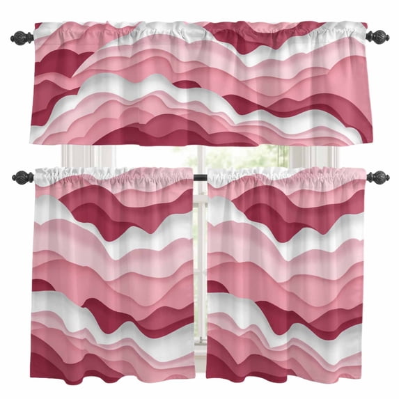 Pink Ombre Kitchen Curtains Sets for Windows 36 Inch Length, Modern Geometric Abstract Art Moire Rod Pocket Window Treatments Tier Curtains and Valances Set for Bedroom/Bathroom
