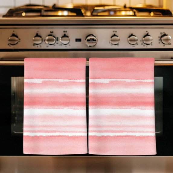 Pink Ombre Kitchen Towels Set of 3, Modern Abstract Art Farmhouse Absorbent Dish Towels for Kitchen, Microfiber Hand Towel, Quick Drying Tea Towel for Cleaning Decorative Dishcloths