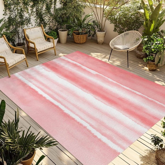 Pink Ombre Outdoor Rug for Patio/Deck/Porch, Non-Slip Large Area Rug 5 x 7 Ft, Modern Abstract Art Farmhouse Indoor Outdoor Rugs Washable Area Rugs, Reversible Camping Rug Carpet Runner