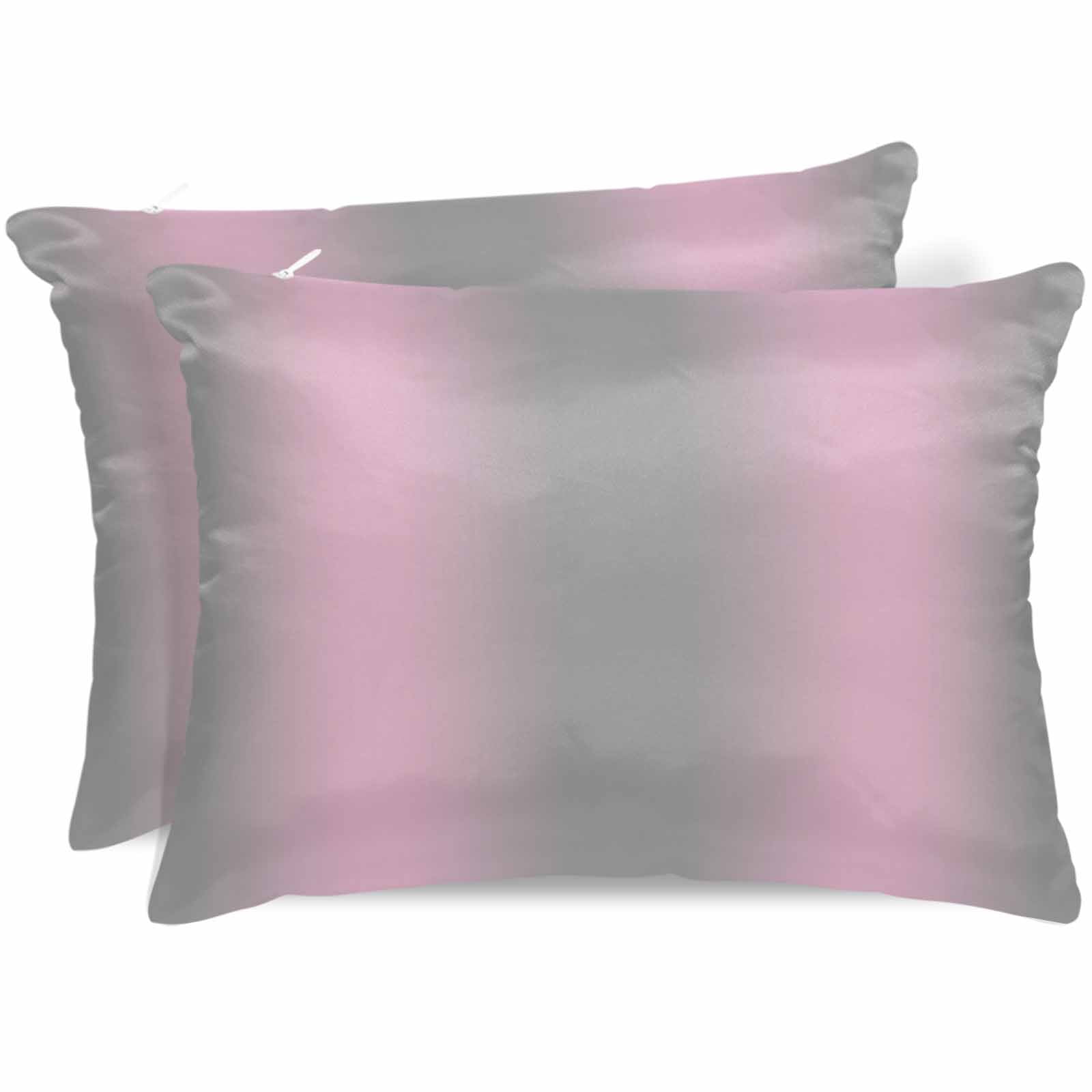 Pink Ombre Pillow Cases Standard Size Set of 2, Smooth Satin Pillowcase for Hair and Skin, Grey Modern Art Farmhouse Decorative Cooling Bed Pillow Covers with Zipper, 20x26 Inches