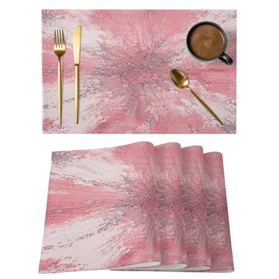 Pink Ombre Placemats Set of 12, Abstract Blush Pink Grunge Splatter Style Industrial Non-Slip Place Mats Washable Table Mats for Kitchen Dining Table Decorations Indoor/Outdoor