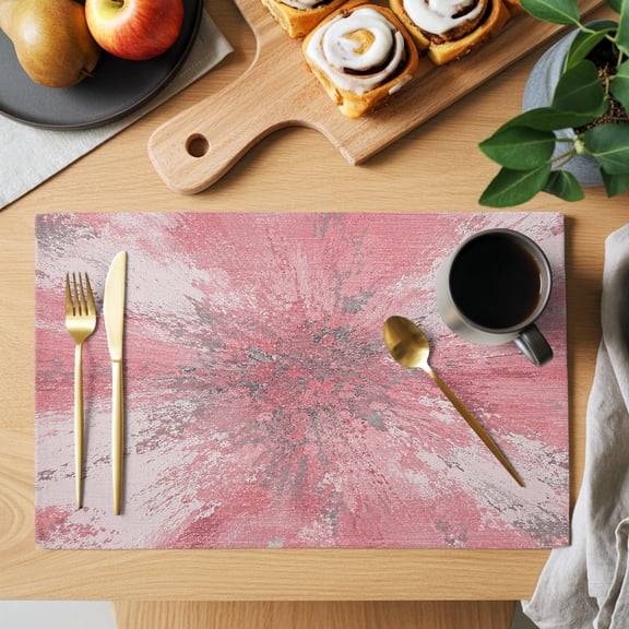 Pink Ombre Placemats Set of 2, Abstract Blush Pink Grunge Splatter Style Industrial Heat Insulated Linen Place Mats, Washable Stain-Proof Table Mats for Dining Tables Holiday Decor 13x19 Inches
