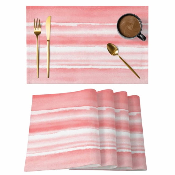 Pink Ombre Placemats Set of 6, Modern Abstract Art Farmhouse Placemats for Dining Table, Place Mats for Kitchen Tabletop, Waterproof Wipeable Dining Table Mats Set
