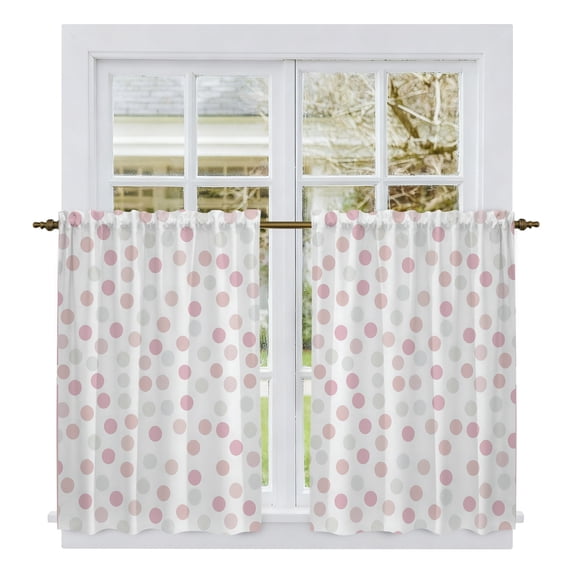 Pink Ombre Polka Dot Tier Curtains 54 Inch Length, Watercolor Modern Minimalist Cafe Short Curtains for Bathroom Over Sink, Small Kitchen Curtain Light Filtering Tiered Drapes 2 Panels 27.5"Wx54"L